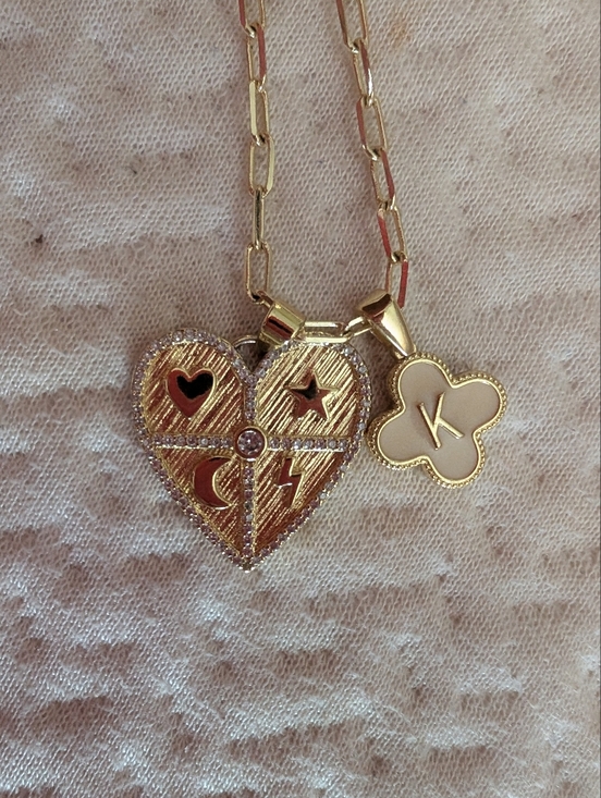 kate spade Jewelry - kate spade Gold Heart Locket Necklace with White Enamel Clover Initial K